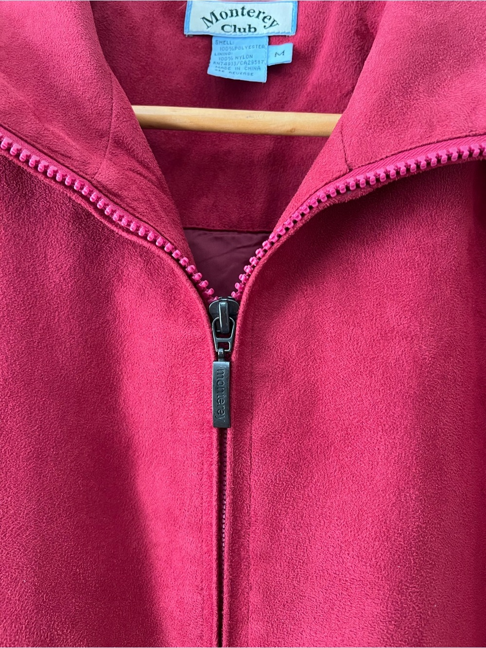 VTG 90's Monterey Club Red Faux Suede Golf Jacket Full Zip Velvet Feel Mens M - Picture 4 of 14